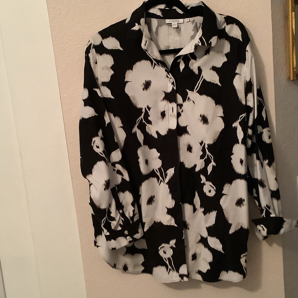 Chico's Black and White Floral Button Down Shirt